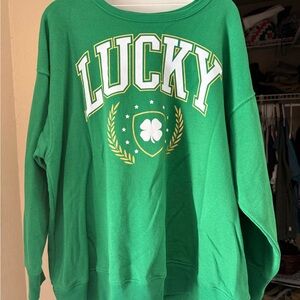Lucky Brand Clover Graphic Green Sweater